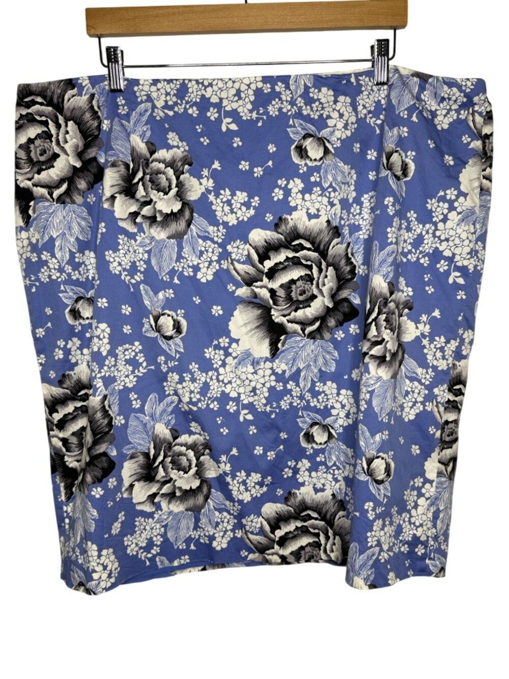 Talbots Plus 22W Blue Floral Skirt Cotton Stretch Cottagecore Preppy Garden